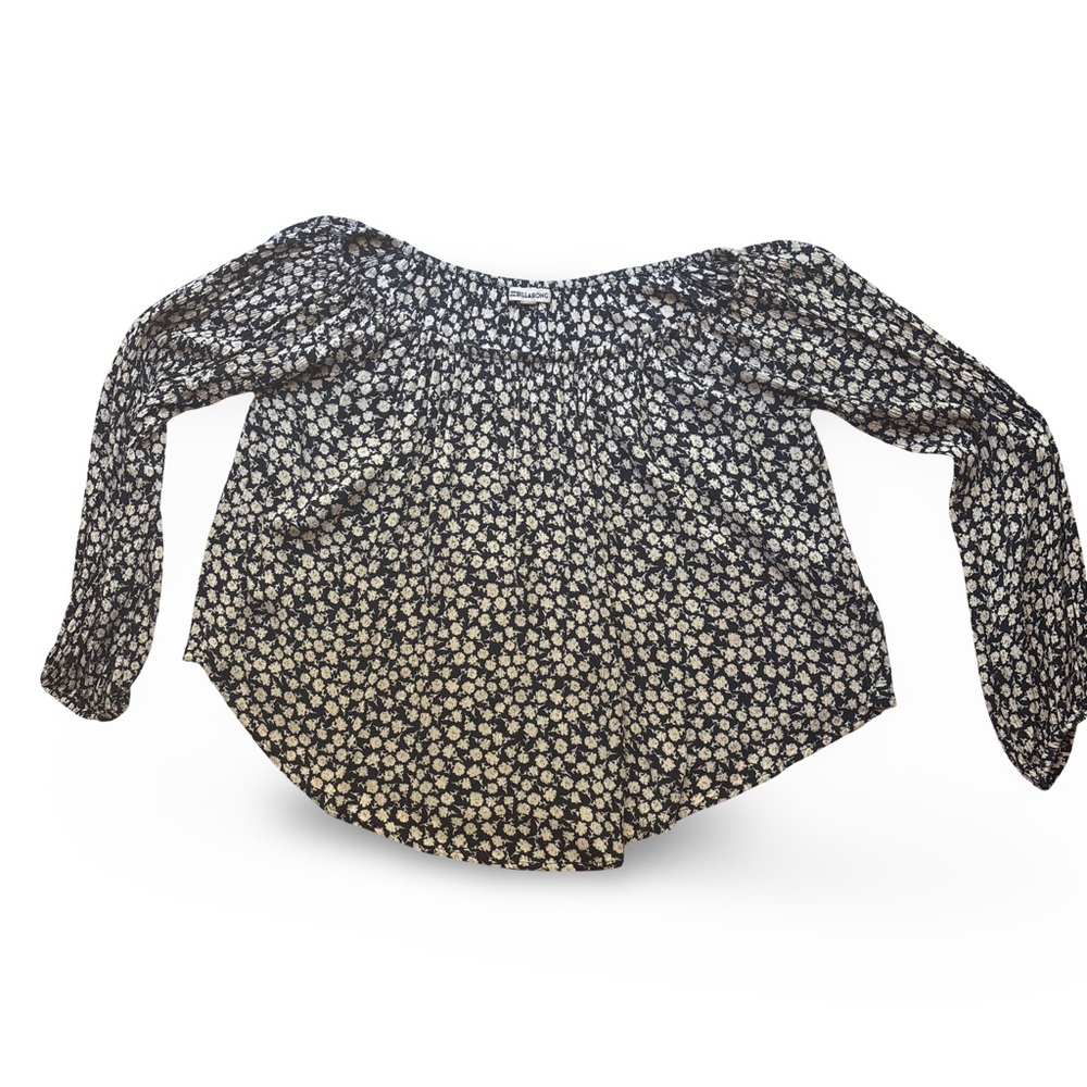 Billabong Black and White Floral Long Sleeve Blouse